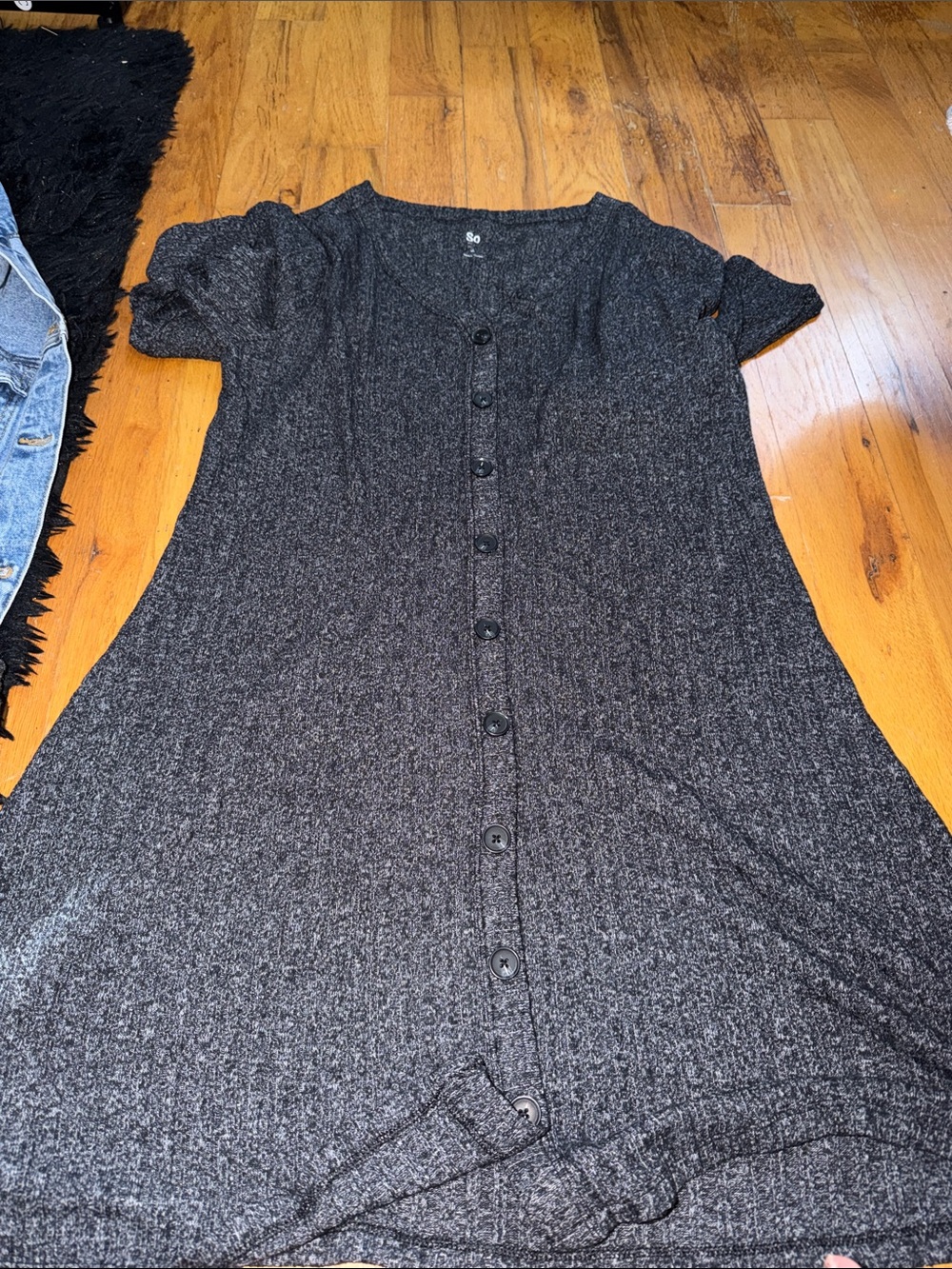 SO Button-Front Ribbed Knit Dress Sweater - Black long sleeve